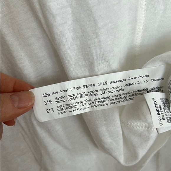 Zara Silk blend White Crop Relaxed T-Shirt - Picture 3 of 5